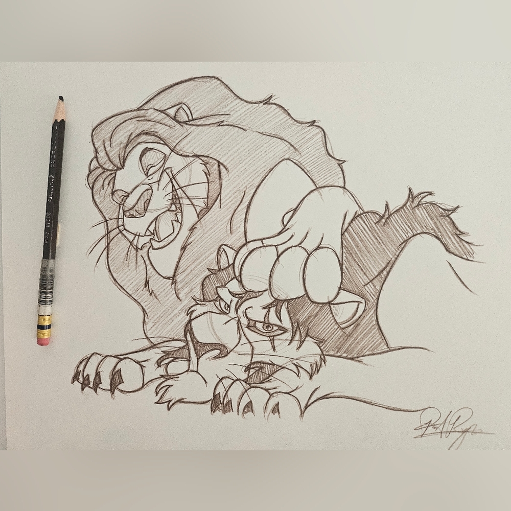 Disney Lion King Simba & Scar/Taka Brothers Drawing/Sketch Character Art